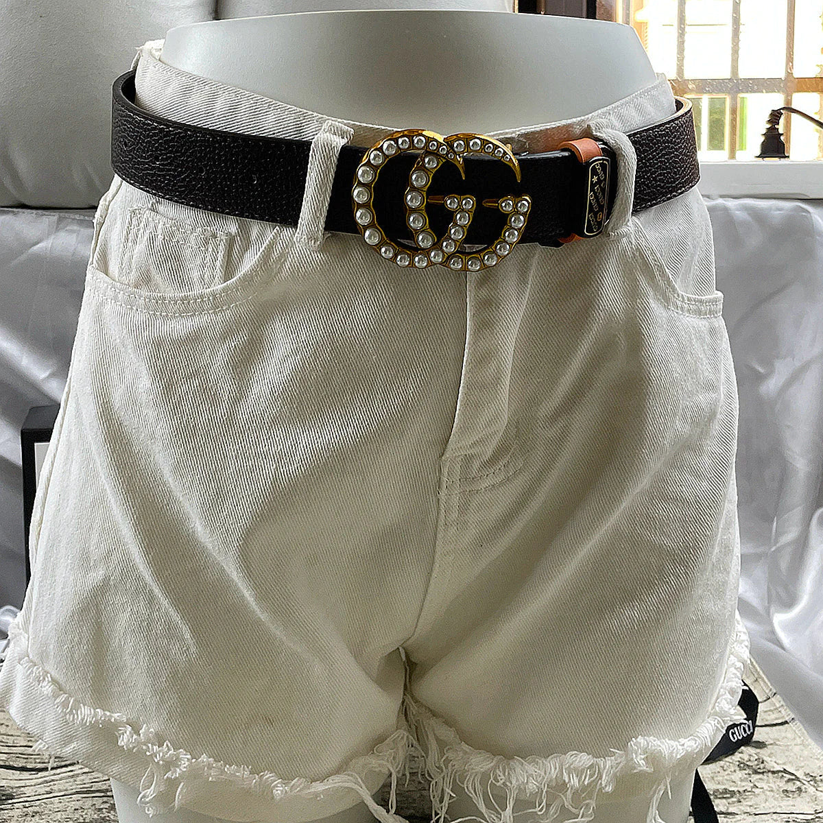 4 Colors Double G Pearl Litchi Pattern Double Sided Belt