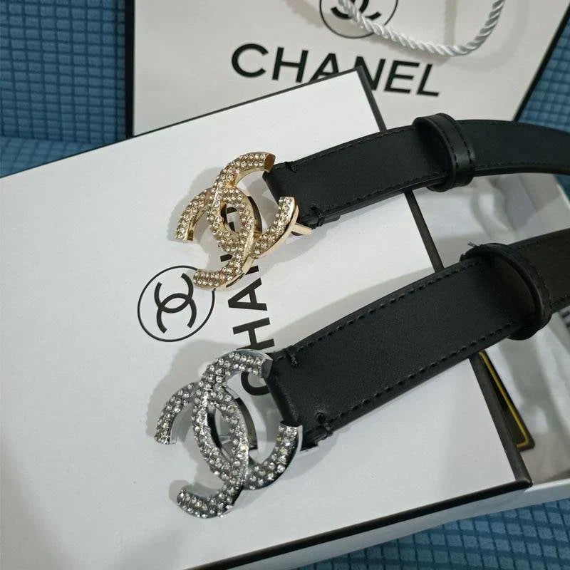 2 Colors Double C Diamond Black Leather Belt