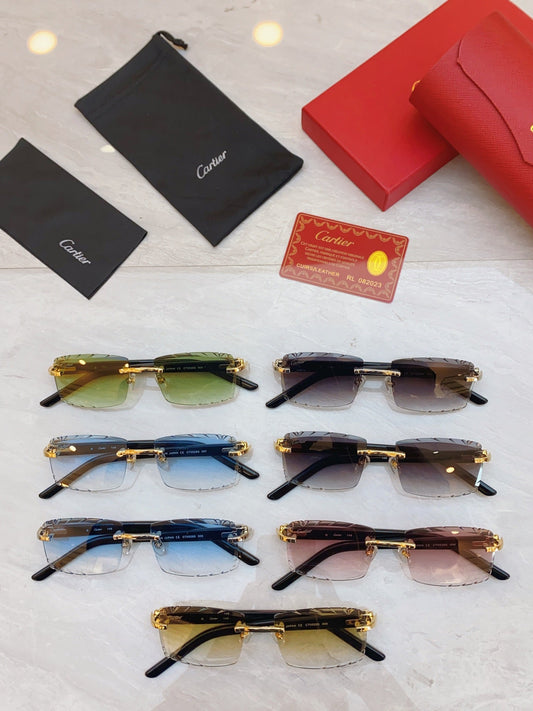 High end cut square frameless lens sunglasses