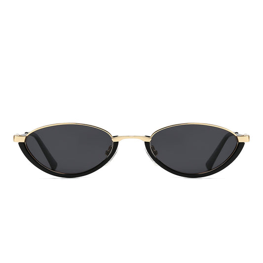 Semi-Rimless Oval Black Frame Sunglasses