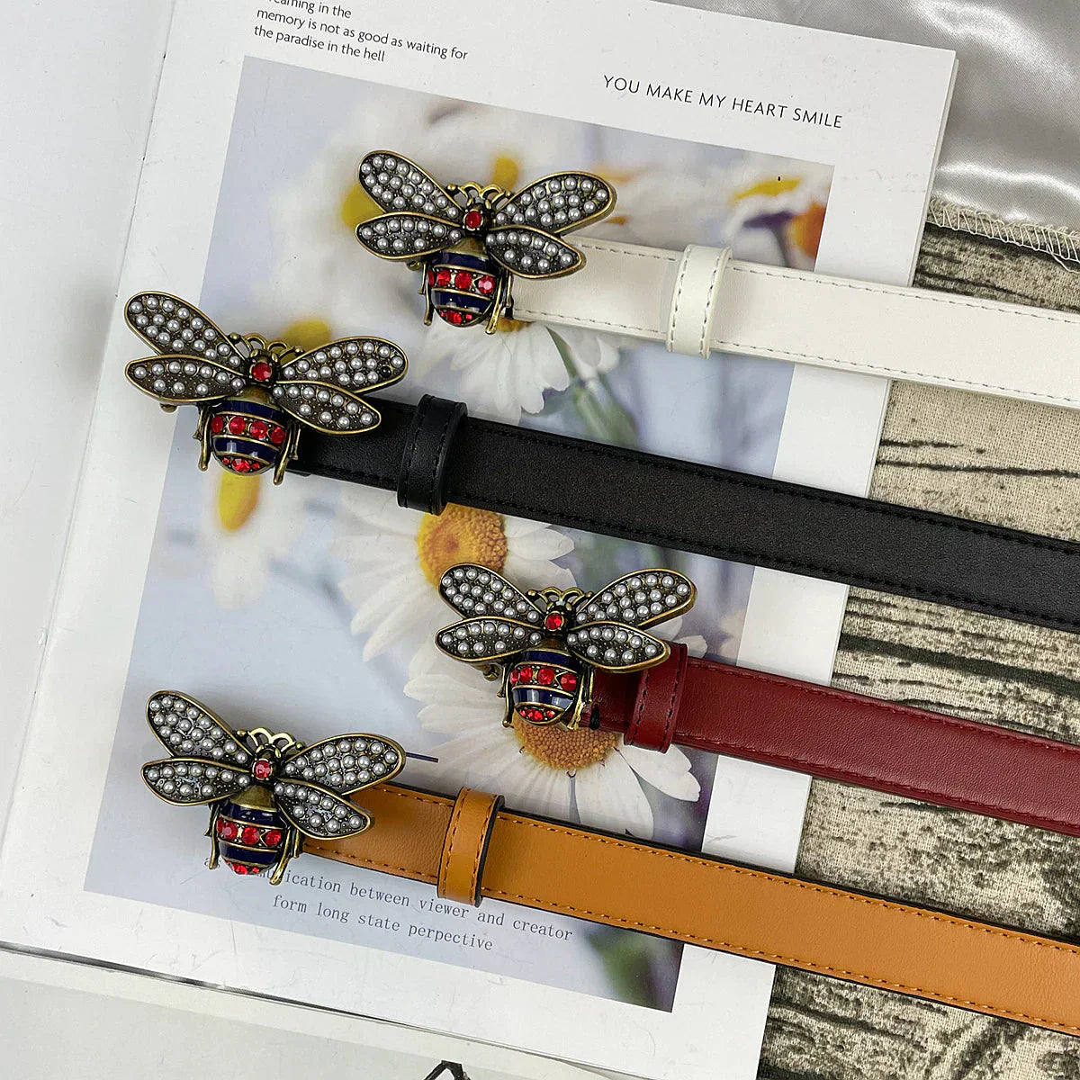 4 Colors bee lychee pattern double-sided belt