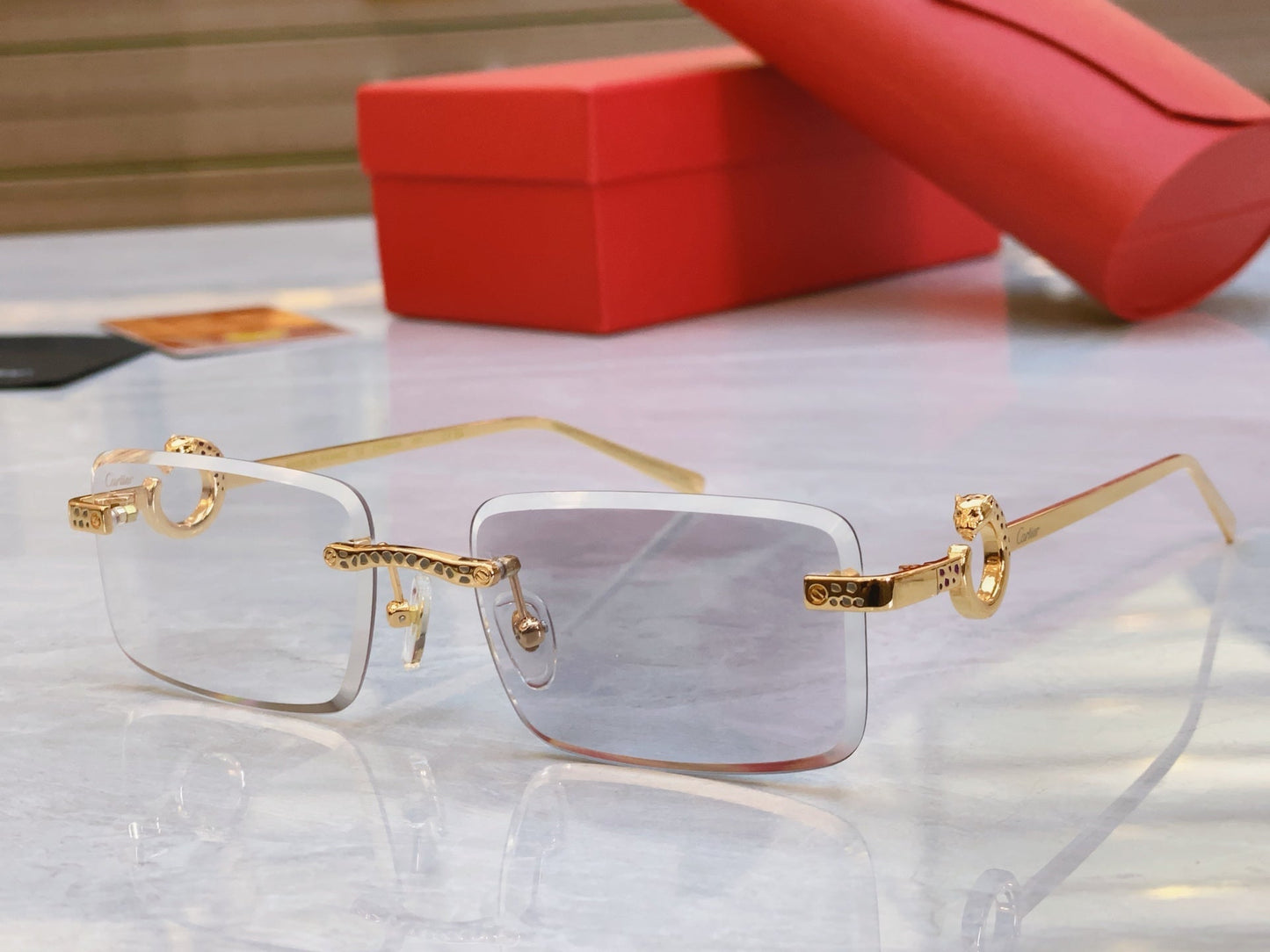 High end Color changing golden leopard carved decorative sunglasses