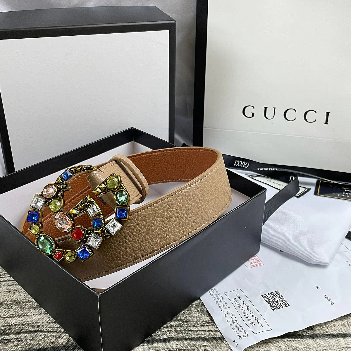 4 Colors double G seven-color rhinestone double-sided lychee pattern belt