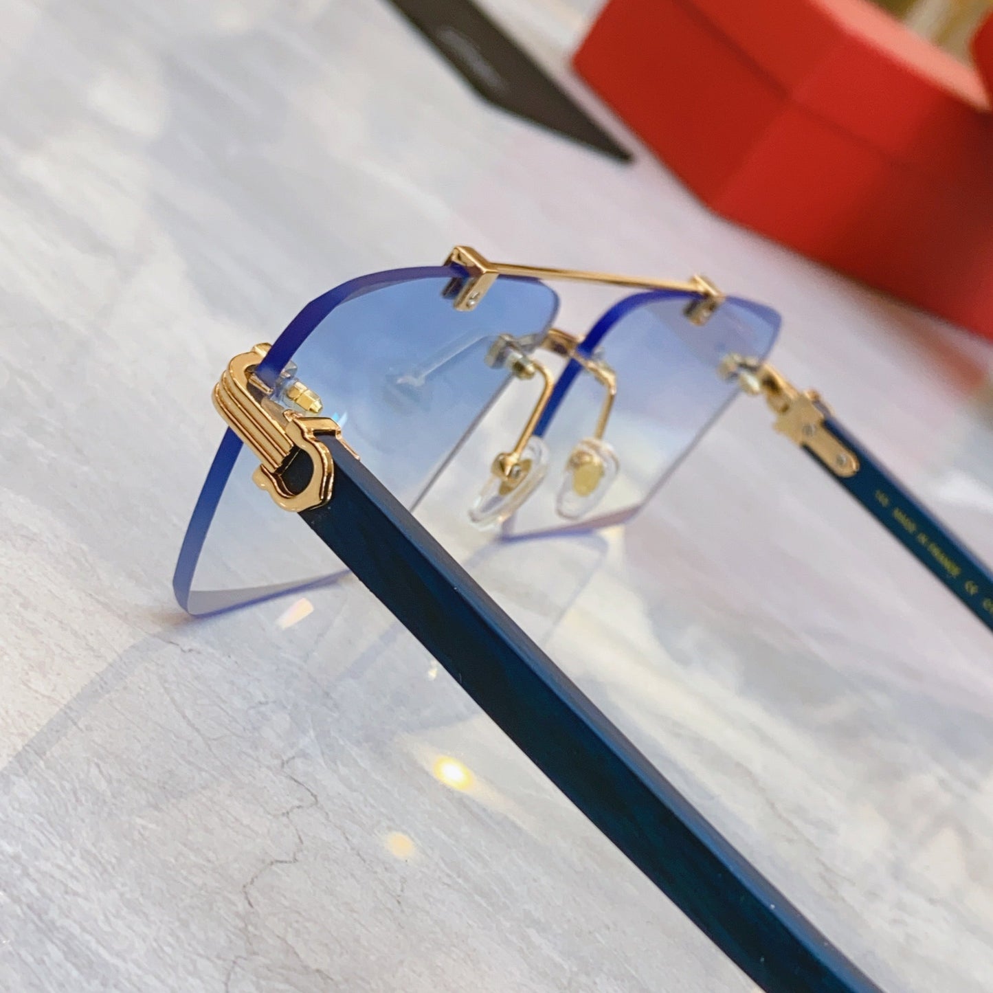 High end minimalist cut wooden leg sunglasses