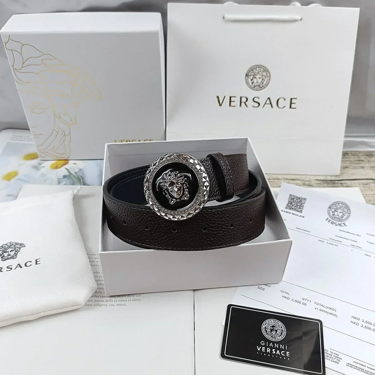 4 Colors lion head double-sided lychee pattern belt