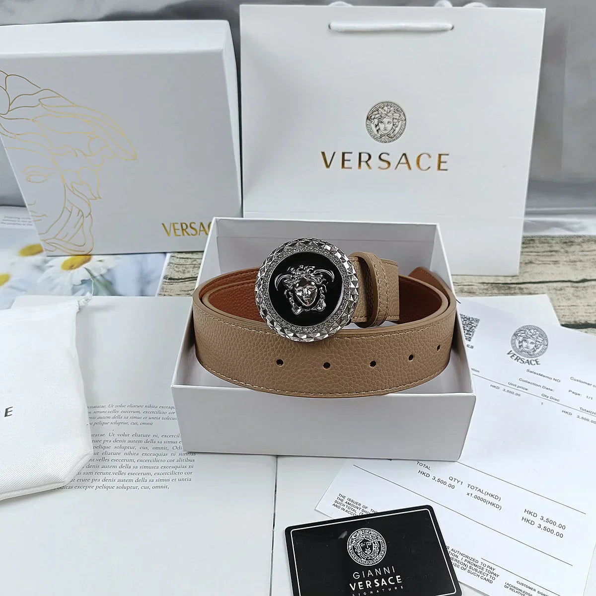 4 Colors lion head double-sided lychee pattern belt