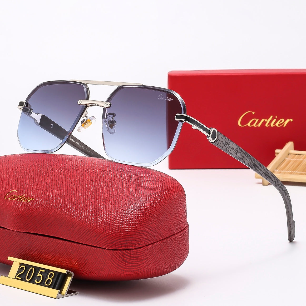 Wooden leg aviator multi-color sunglasses 2058