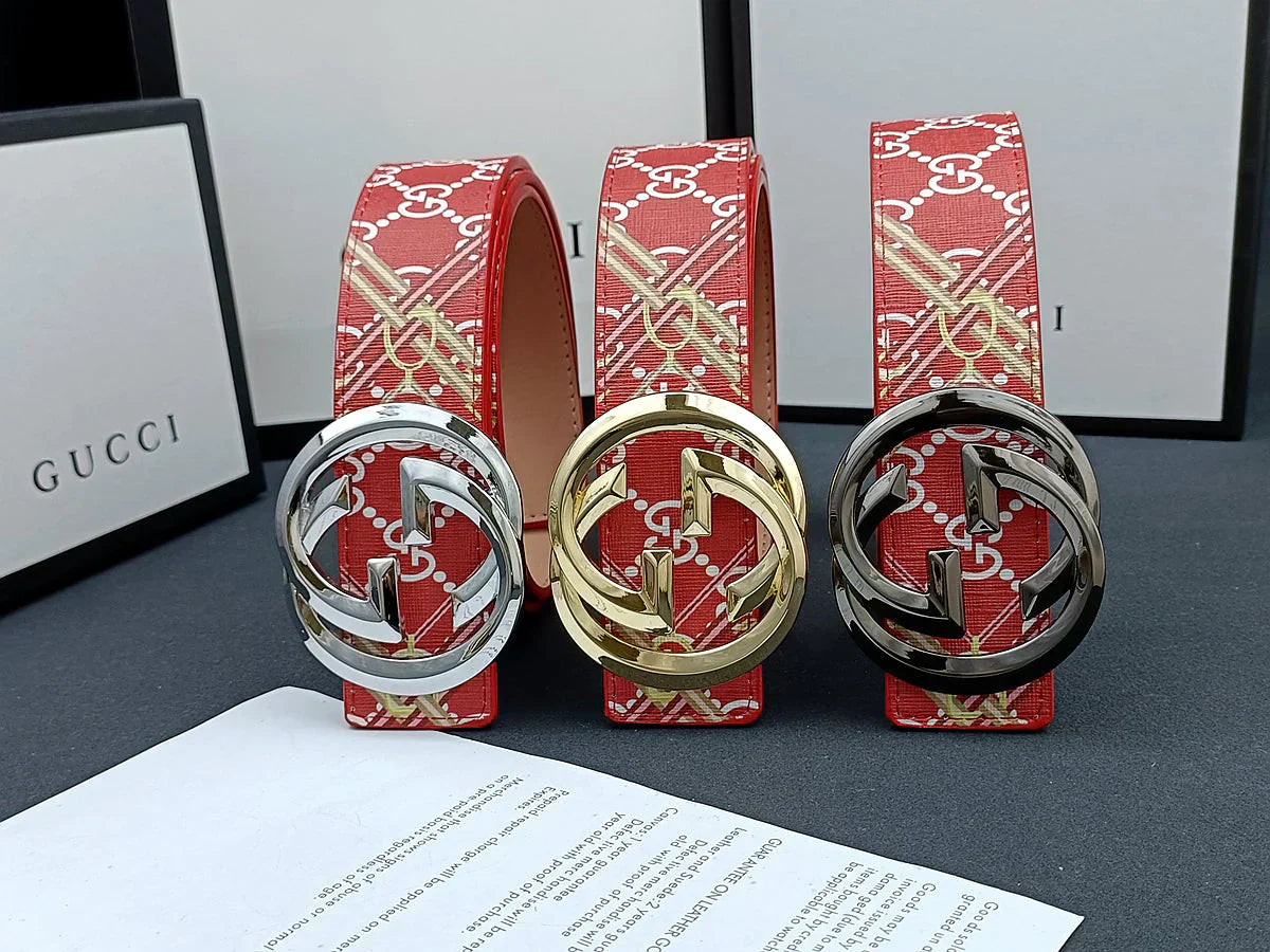 3 Colors double G stripe calico belt Gender: general