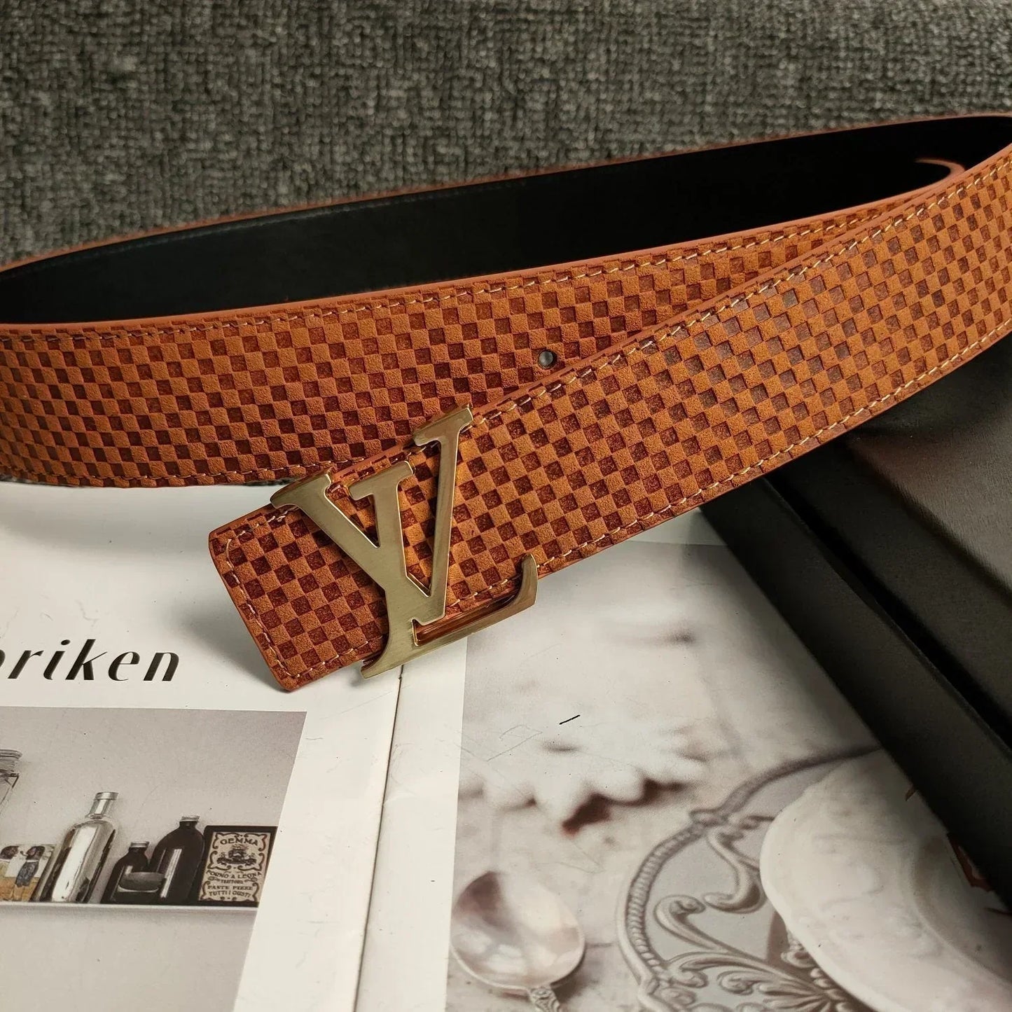 3 Colors  Orange Leather Belt