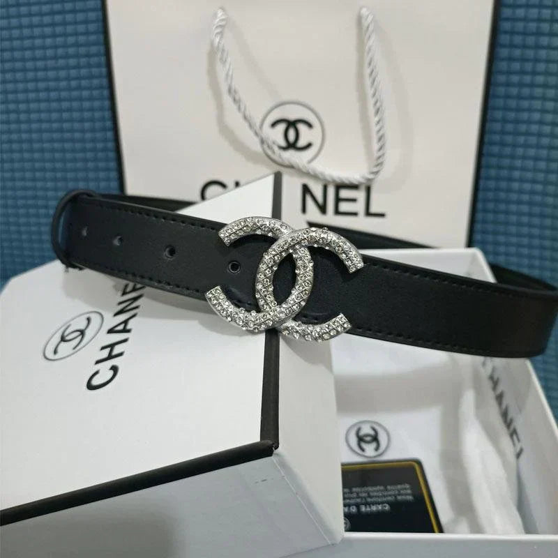 2 Colors Double C Diamond Black Leather Belt