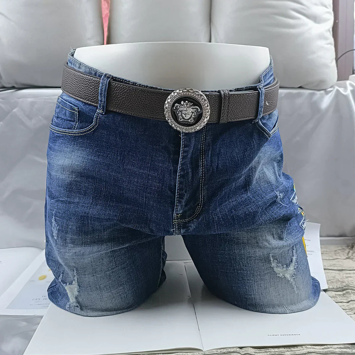 4 Colors Trendy Round Buckle Leather Belt