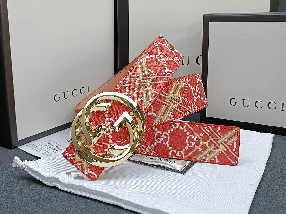 3 Colors double G stripe calico belt Gender: general