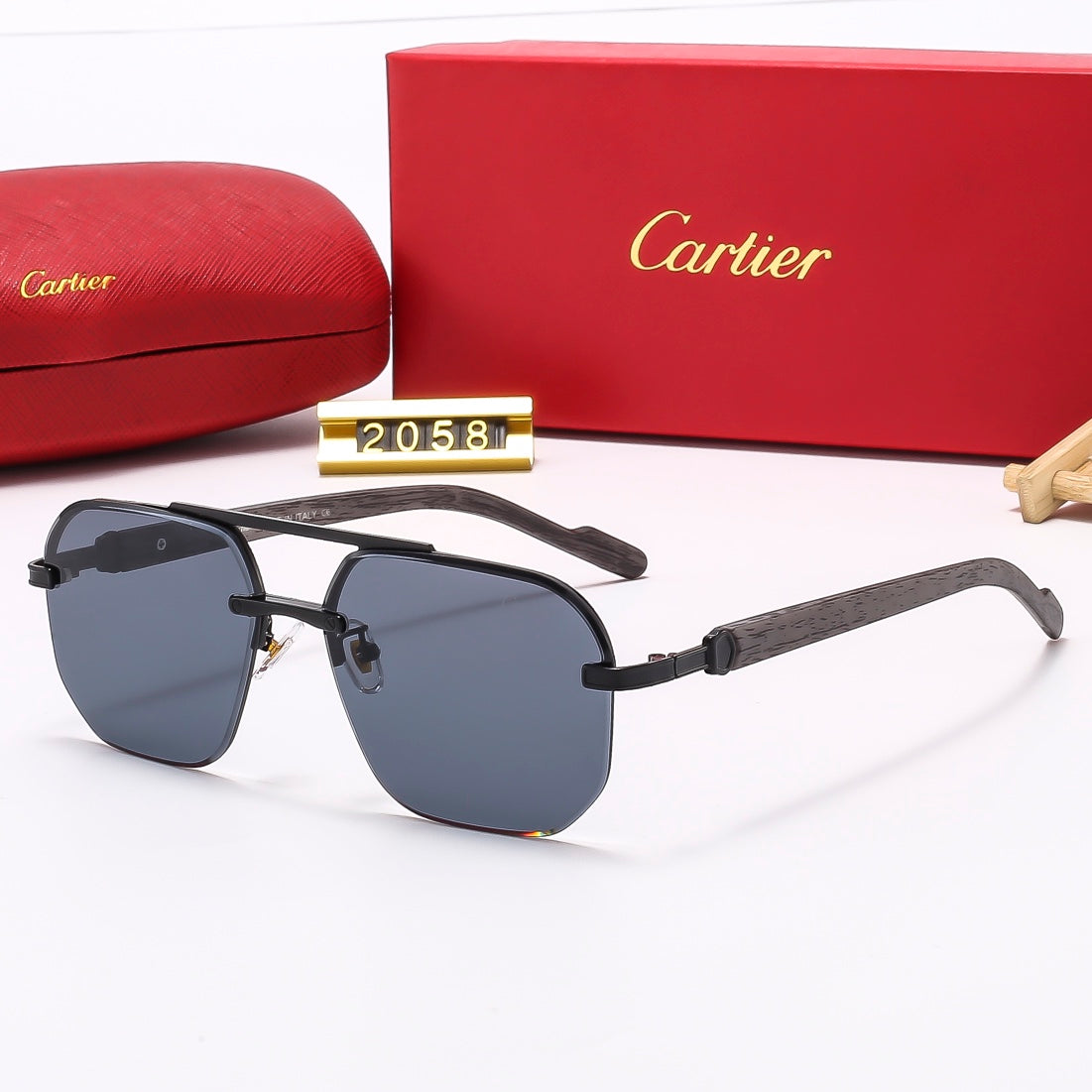 Wooden leg aviator multi-color sunglasses 2058