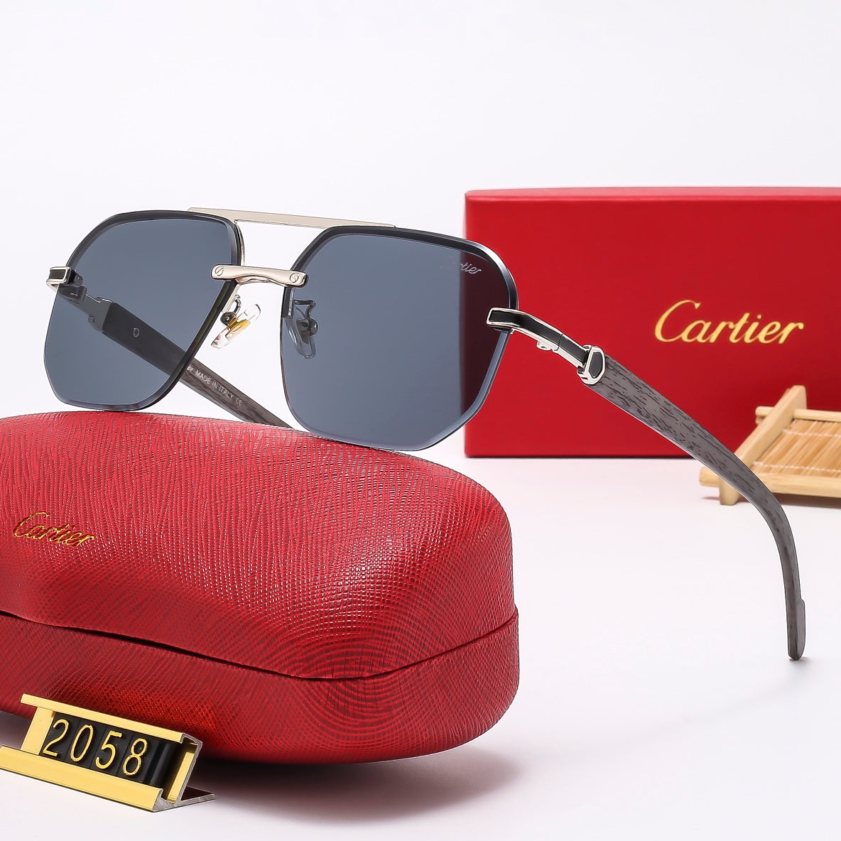 Wooden leg aviator multi-color sunglasses 2058