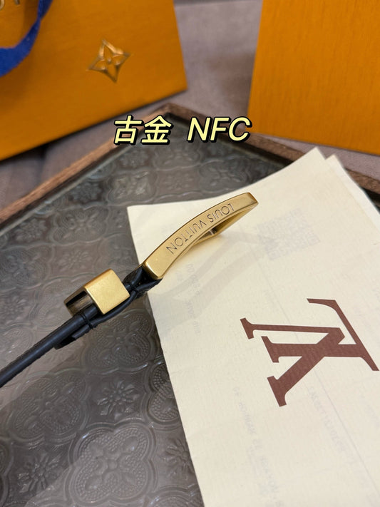 Top layer cowhide checkered golden belt 3.5cm