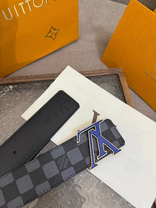 Leather embossed floral blue belt 3.5cm