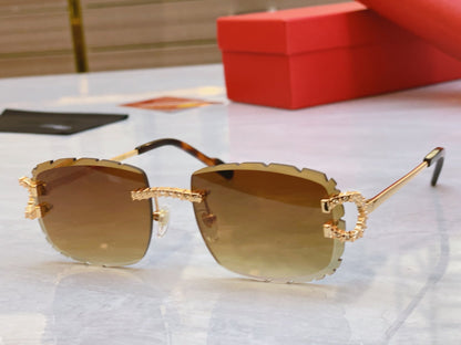 High end sunglasses with precision cutting and diamond inlay