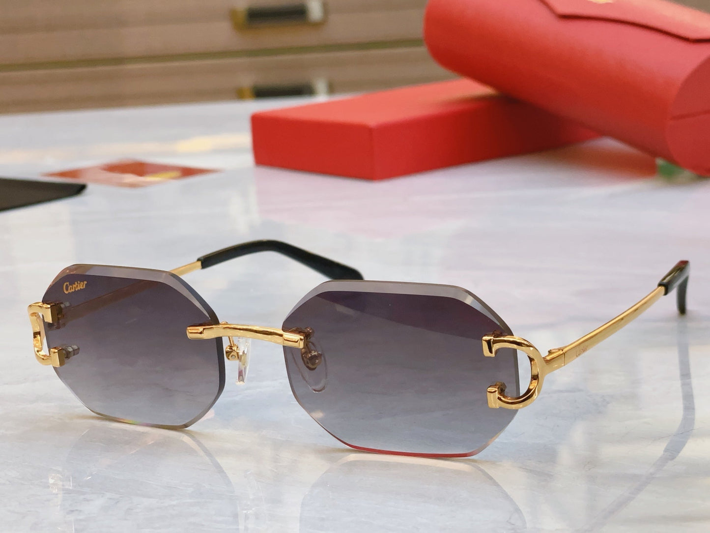 High end hexagonal cut frameless sunglasses