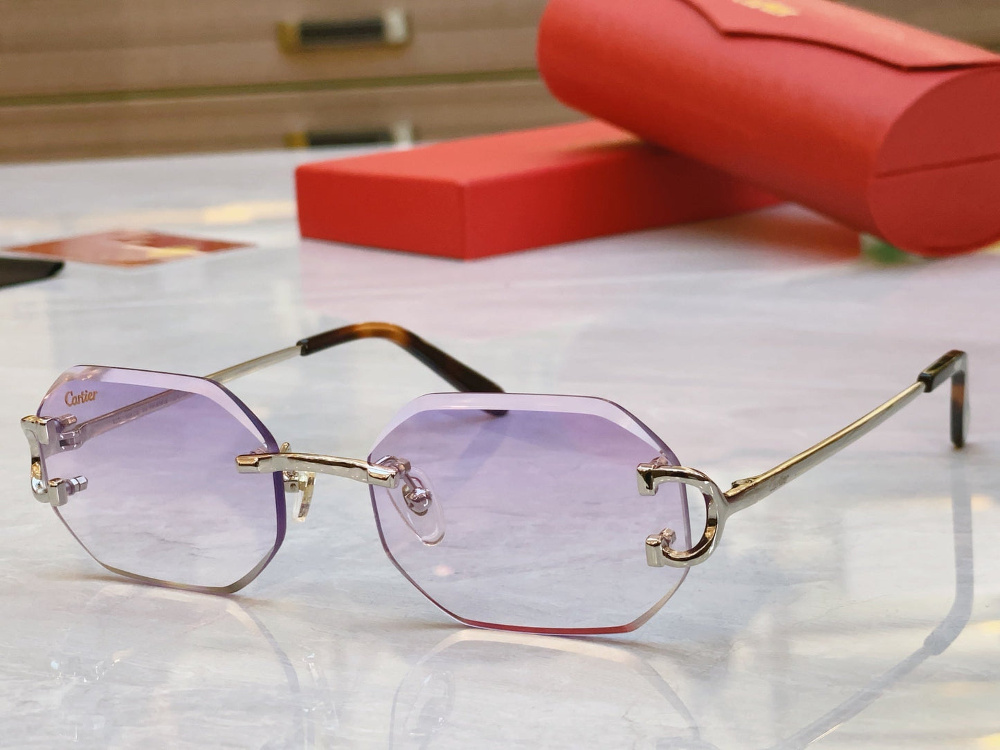 High end hexagonal cut frameless sunglasses