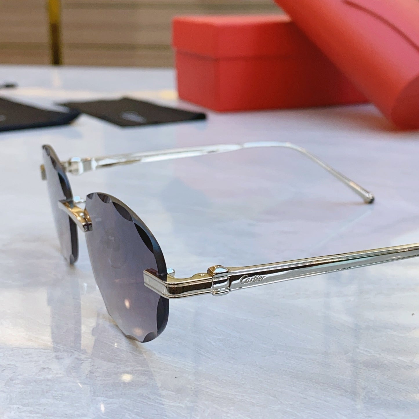 High end minimalist wave cut sunglasses