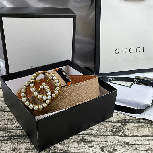 4 Colors Double G Pearl Litchi Pattern Double Sided Belt