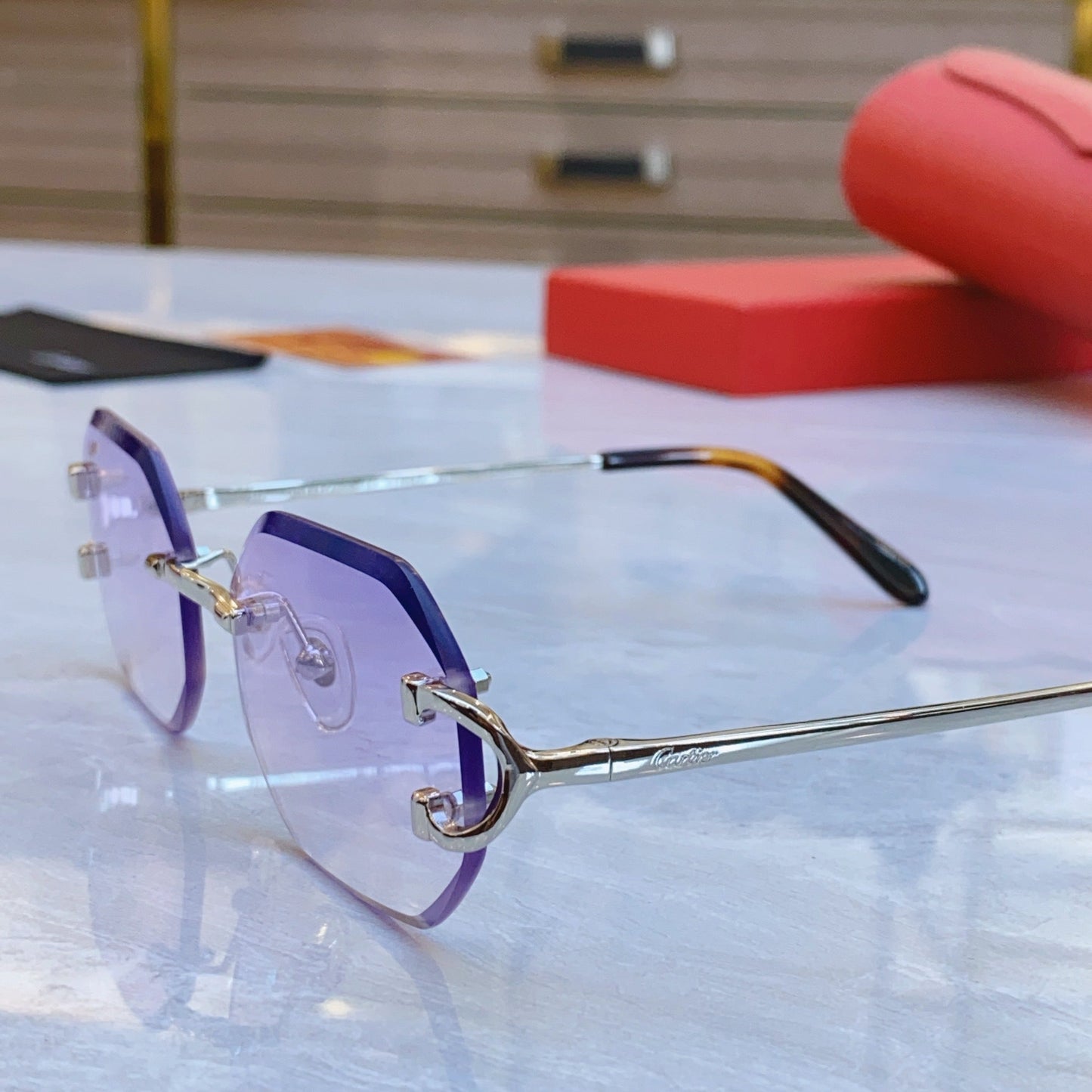 High end hexagonal cut frameless sunglasses