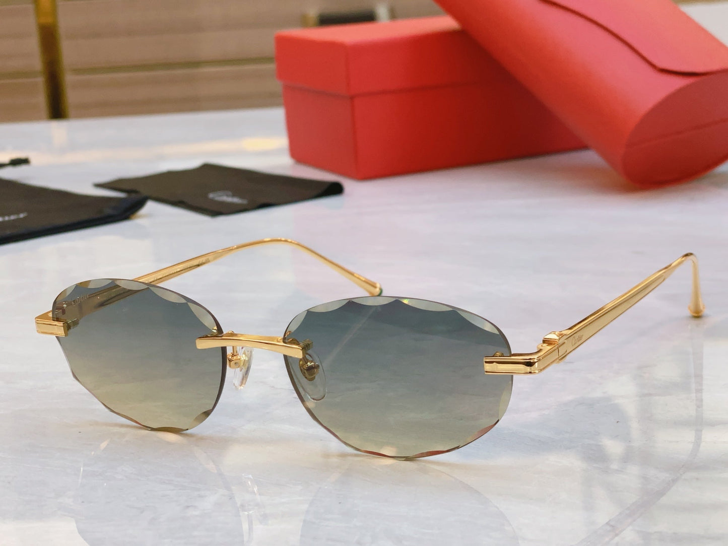 High end minimalist wave cut sunglasses