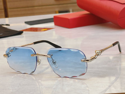 High end cut lens leopard frameless sunglasses