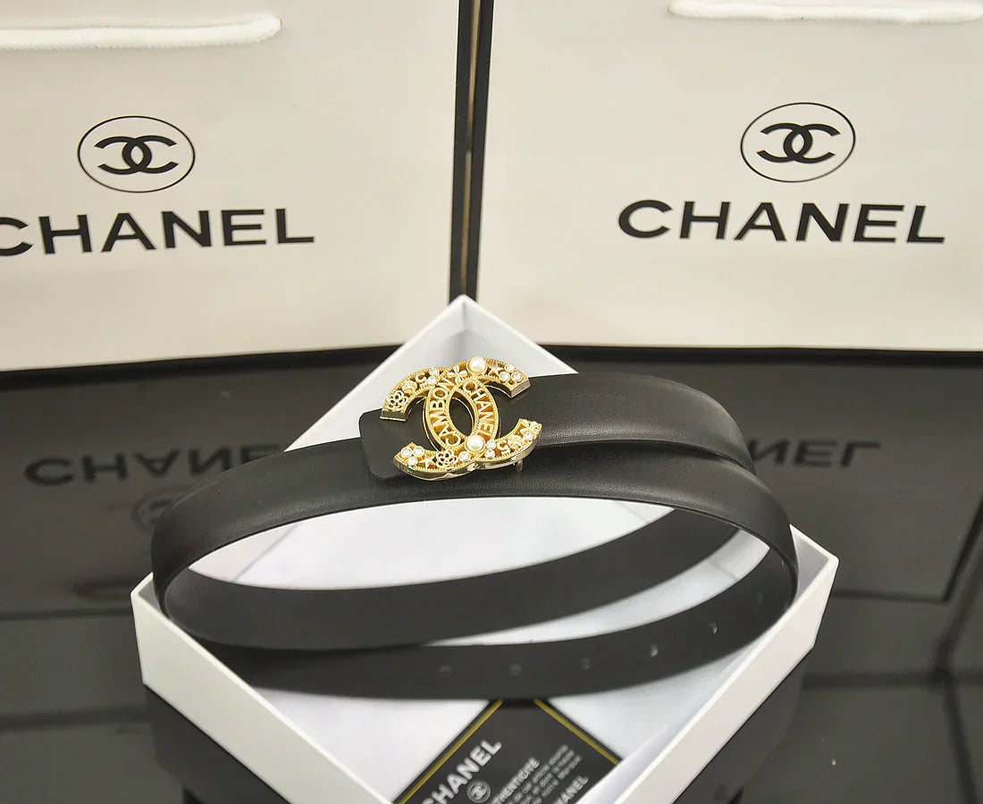 6-color double C hollow-out LOGO pearl belt