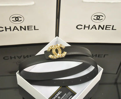 6-color double C hollow-out LOGO pearl belt