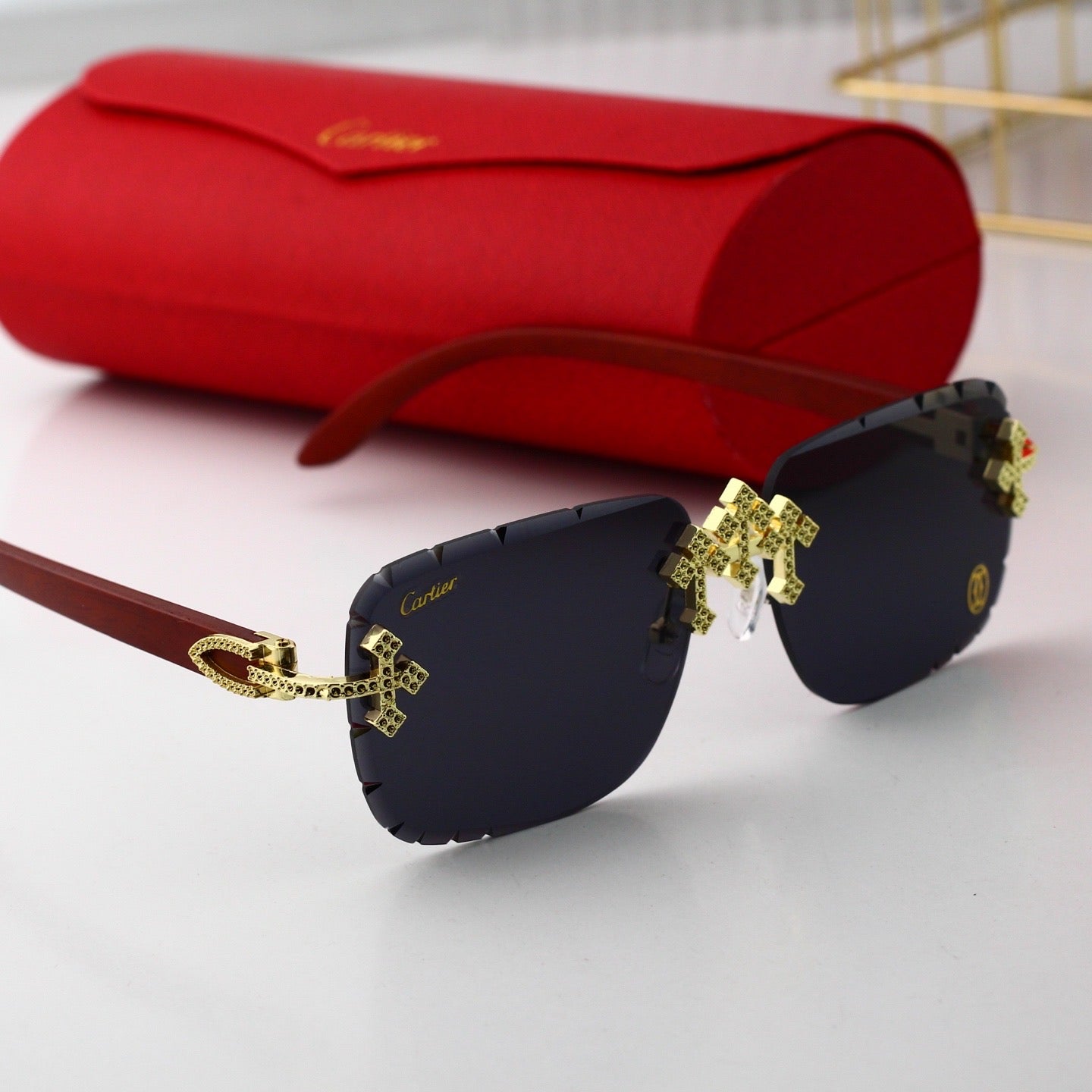 Diamond Cut and Inlaid Wooden Fashion 7 Colors Sunglasses 00325