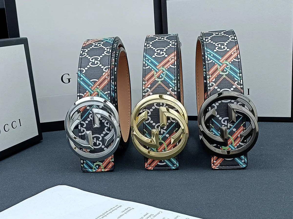 3 Colors double G stripe calico belt