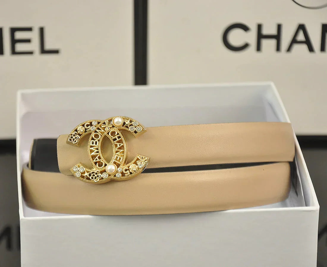 6-color double C hollow-out LOGO pearl belt