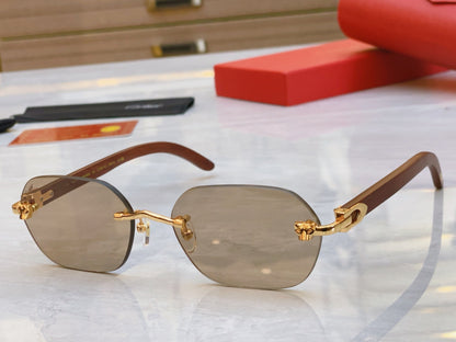 High end leopard finely cut wooden temple sunglasses