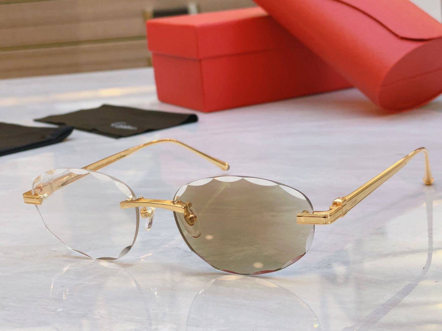 High end minimalist wave cut color changing sunglasses