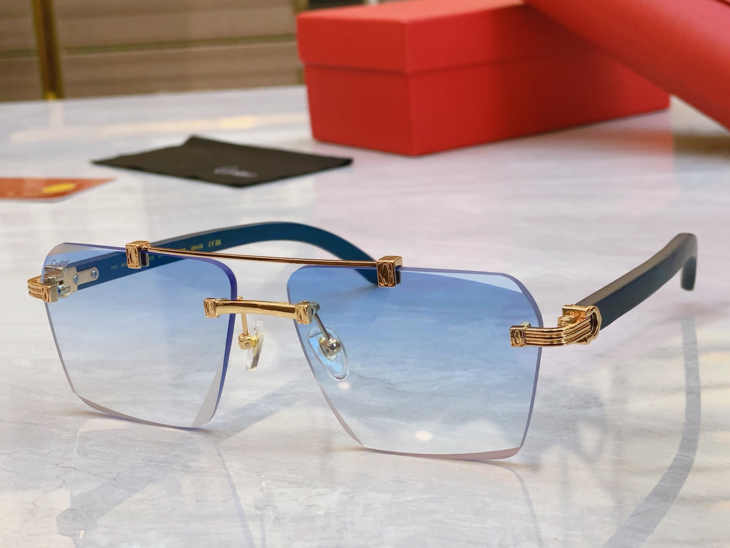 High end minimalist cut wooden leg sunglasses