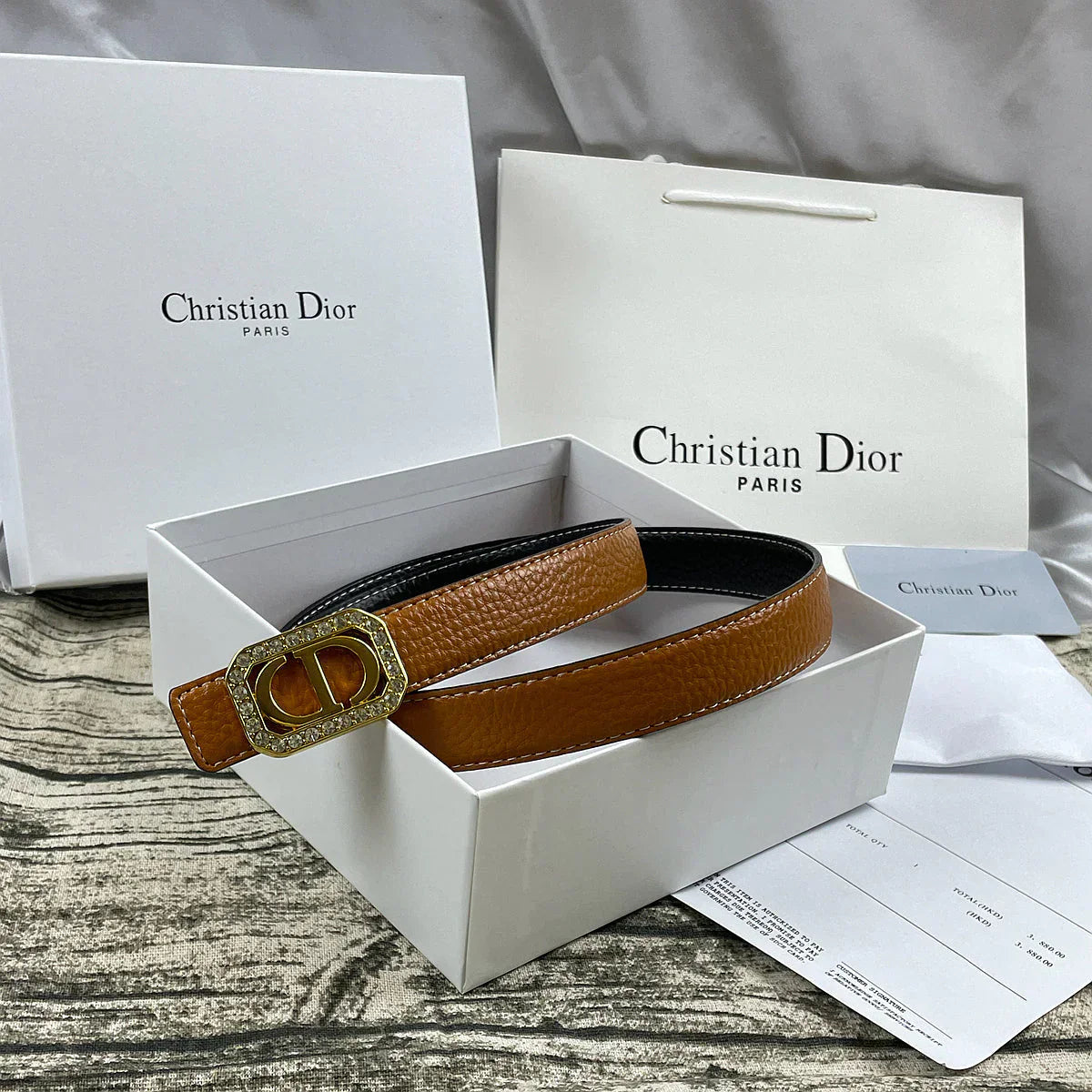 6 Colors rhinestone CD lychee pattern double-sided belt