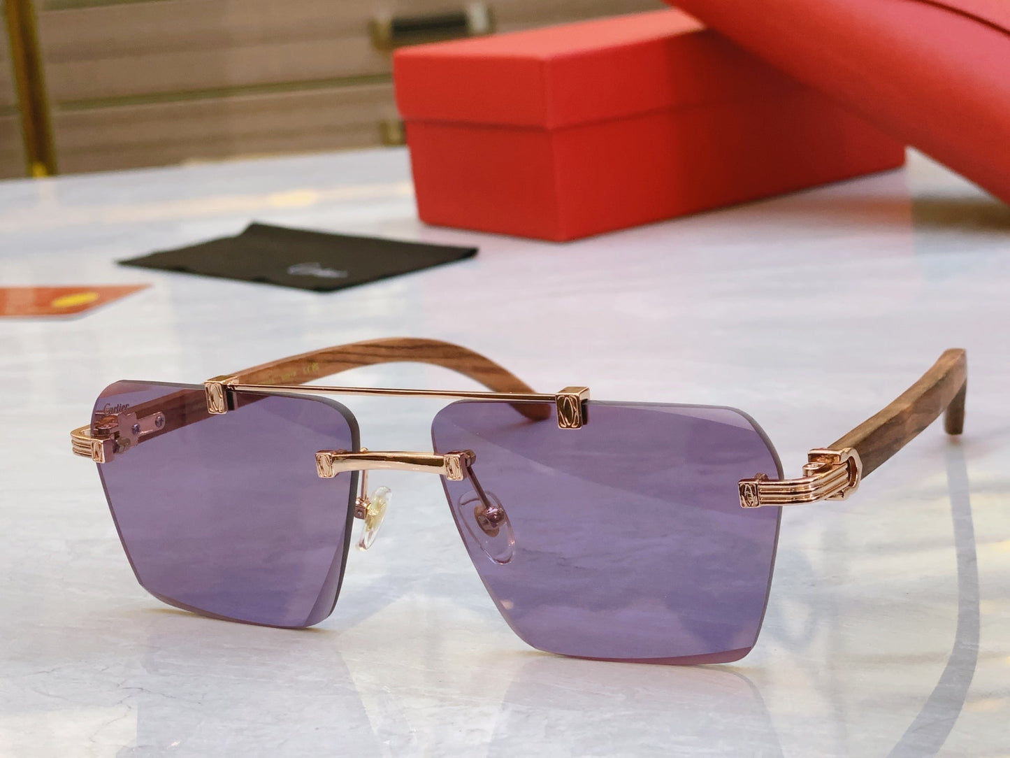 High end minimalist cut wooden leg sunglasses