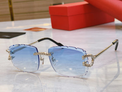 High end sunglasses with precision cutting and diamond inlay