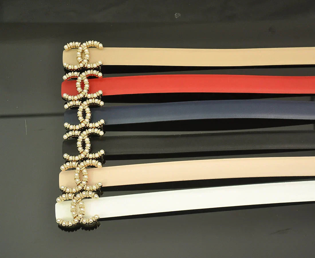 6 color double C pearl rhinestone belt
