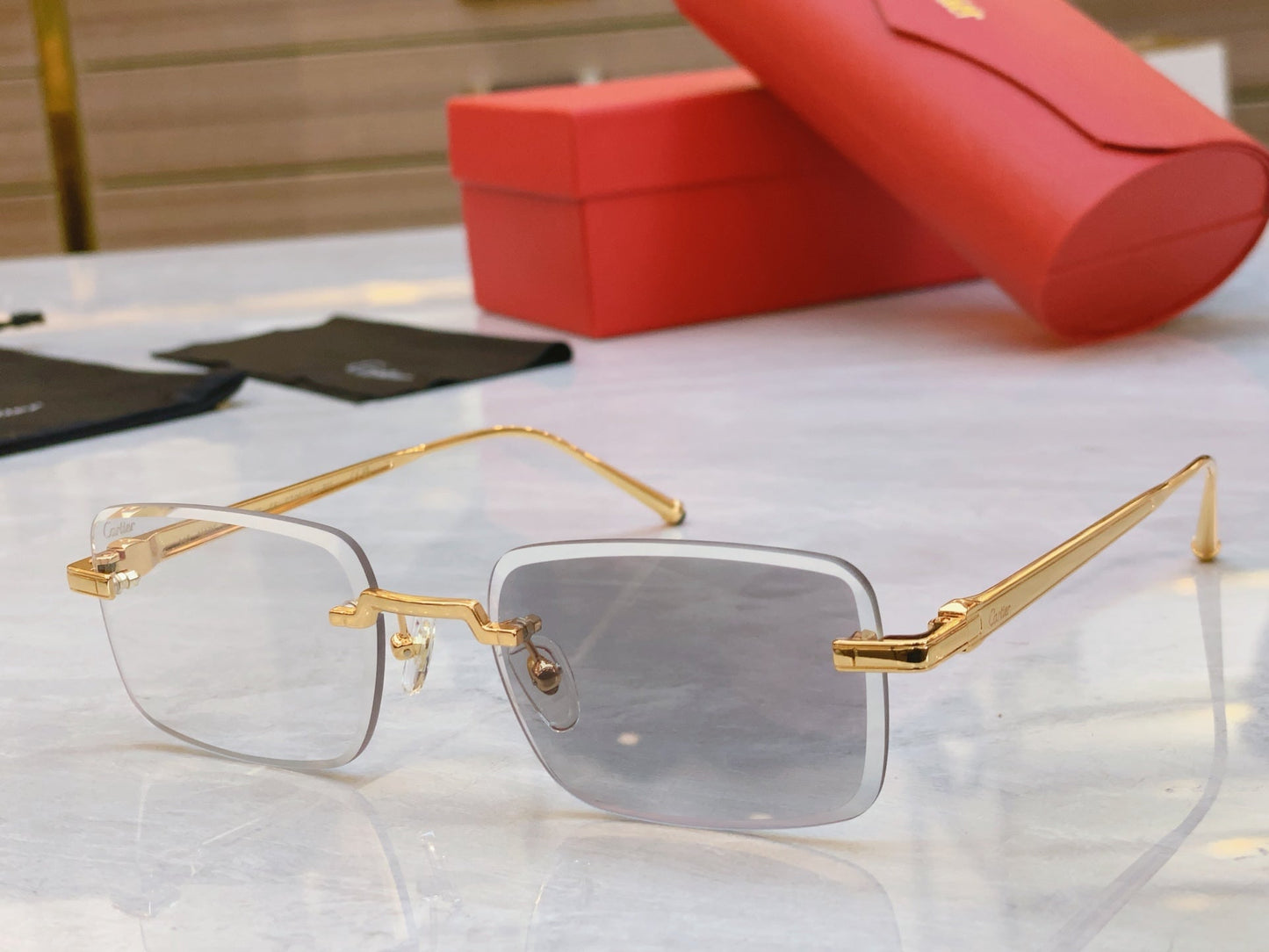 High end minimalist square color changing sunglasses