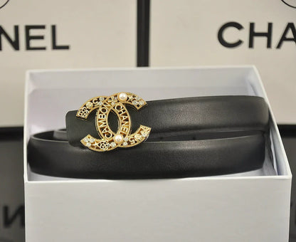 6-color double C hollow-out LOGO pearl belt