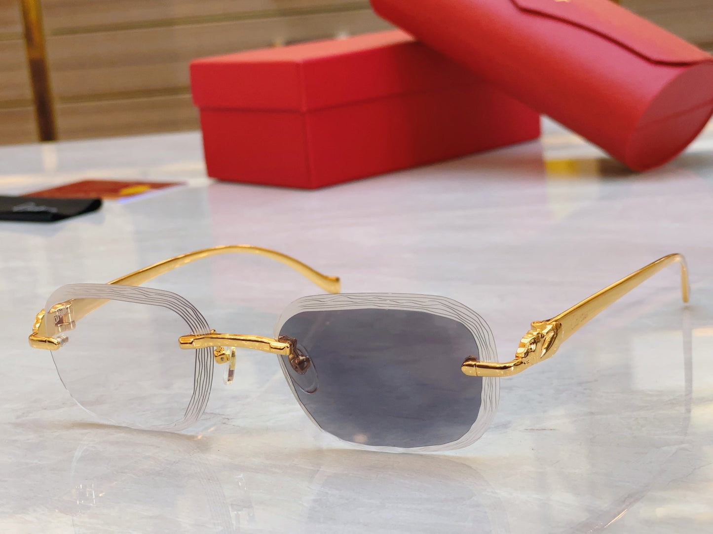 High end unique cut ripple color changing sunglasses