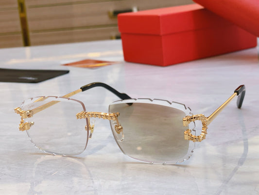 High end color changing sunglasses with precision cutting and diamond inlay