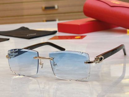 High end cut square frameless lens sunglasses