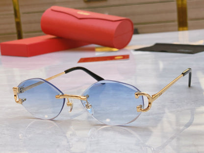 Elegant and high-end diagonal cut design frameless sunglasses