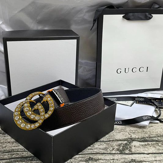 4 Colors double-G rhinestone double-sided lychee pattern belt