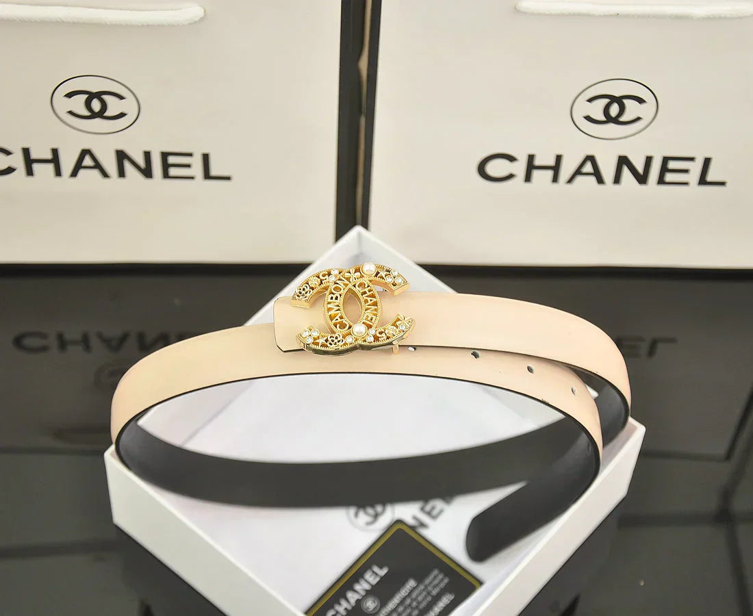 6-color double C hollow-out LOGO pearl belt