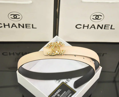 6-color double C hollow-out LOGO pearl belt