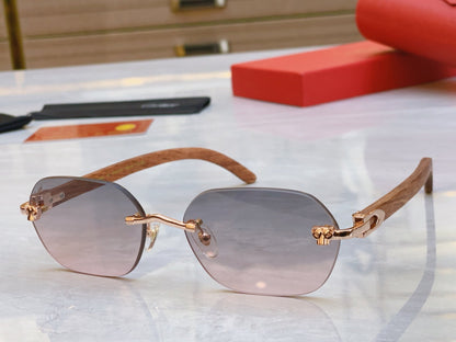 High end leopard finely cut wooden temple sunglasses